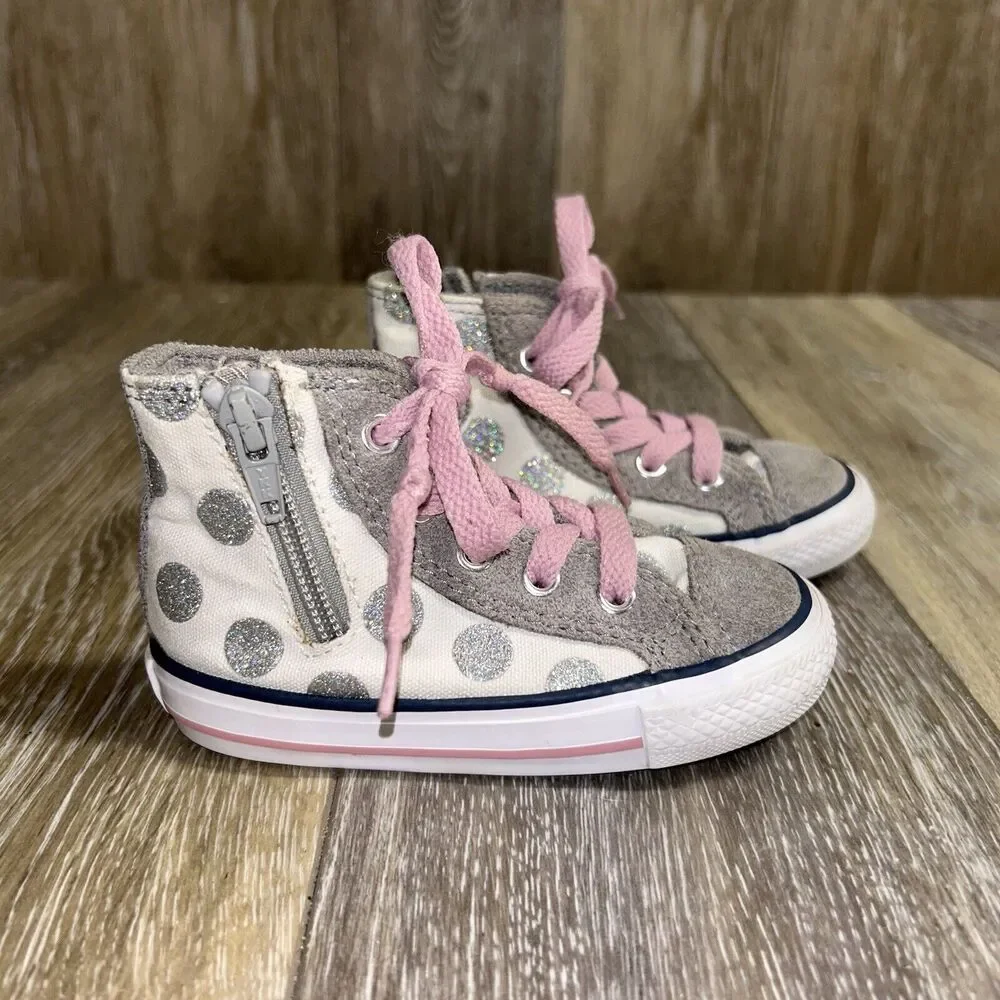 Converse Chuck Taylor Polka Dot White Gray Glitter Infant Youth US Size 6 Shoes